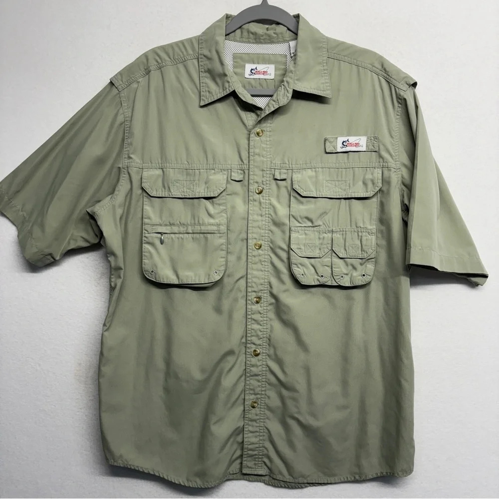 World Wide Sportsman Button Down Shirt Cream L Fishing Tackle Utility‎ Pockets